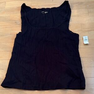 aerie Black Ribbed Square-Neck Tank